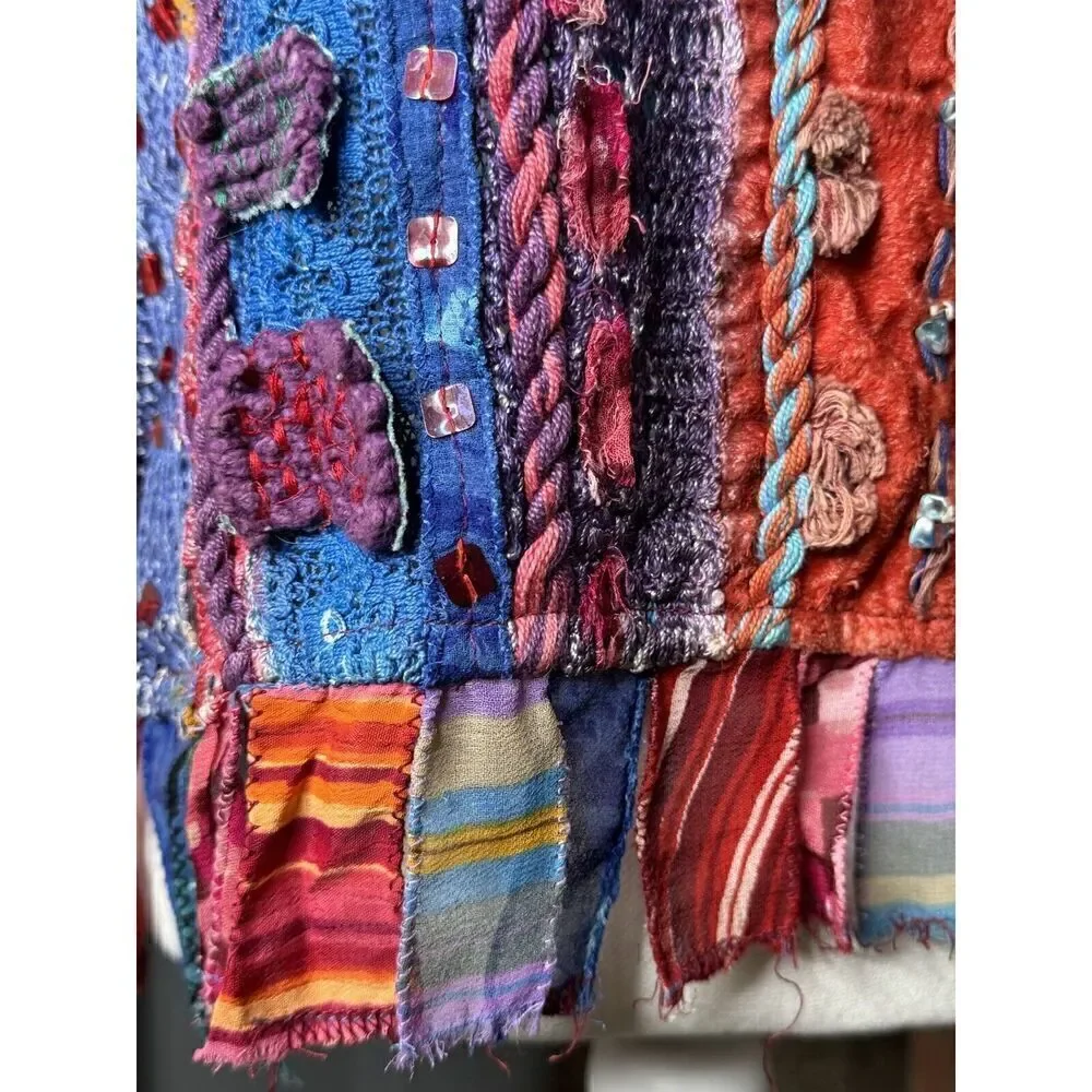 Sandy Starkman Vintage Mixed Media Art To Wear Embellished Multicolor Sweater S - Picture 10 of 12